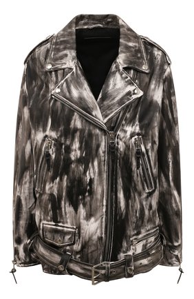 Женская кожаная куртка ALINE черно-белого цвета, арт. AL22FW030105 | Фото 1 (Кросс-КТ: Куртка; Рукава: Длинные; Стили: Гранж; Материал внешний: Натуральная кожа; Женское Кросс-КТ: Замша и кожа; Длина (верхняя одежда): Короткие)