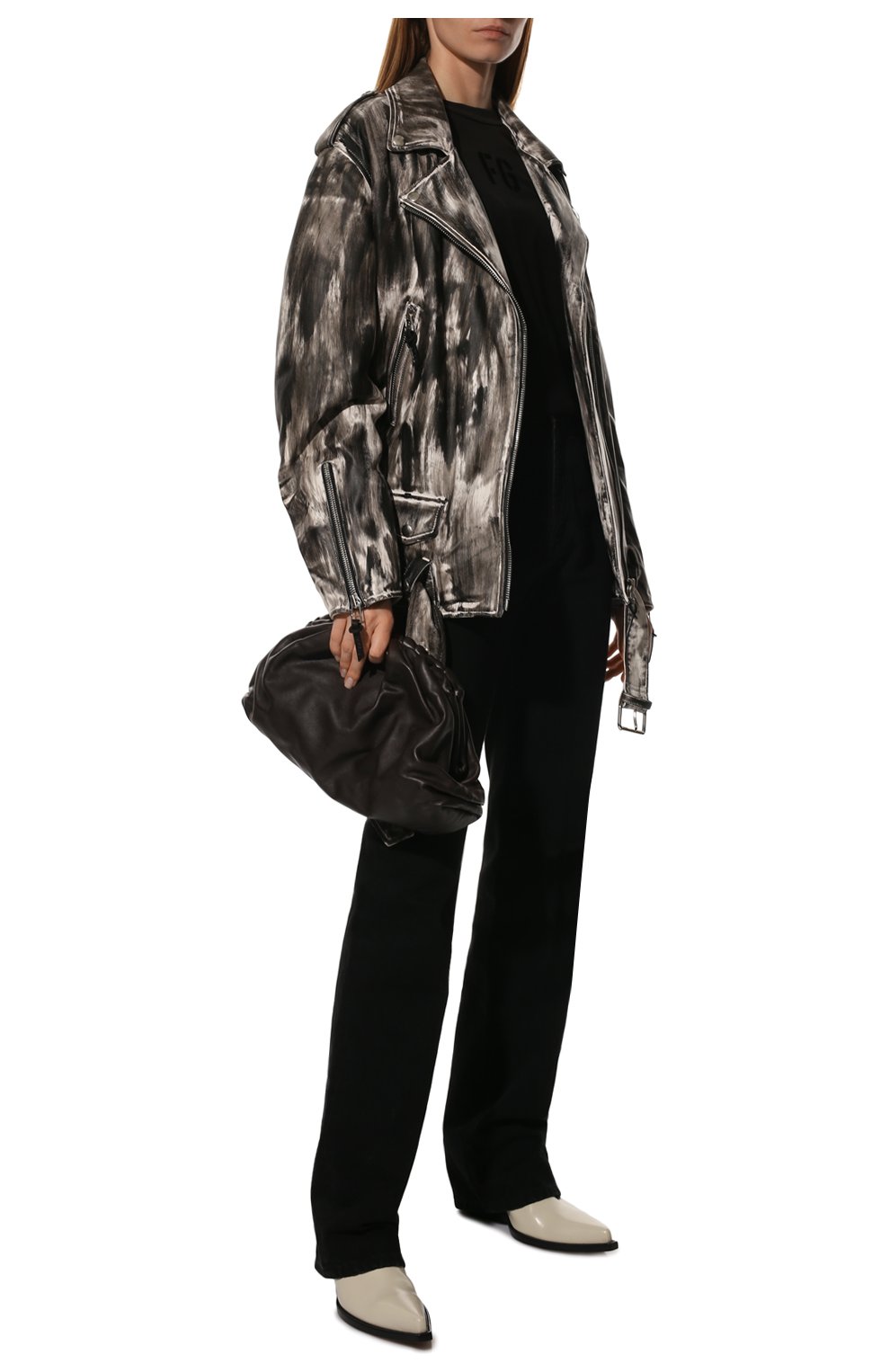 Женская кожаная куртка ALINE черно-белого цвета, арт. AL22FW030105 | Фото 2 (Кросс-КТ: Куртка; Рукава: Длинные; Стили: Гранж; Материал внешний: Натуральная кожа; Женское Кросс-КТ: Замша и кожа; Длина (верхняя одежда): Короткие)