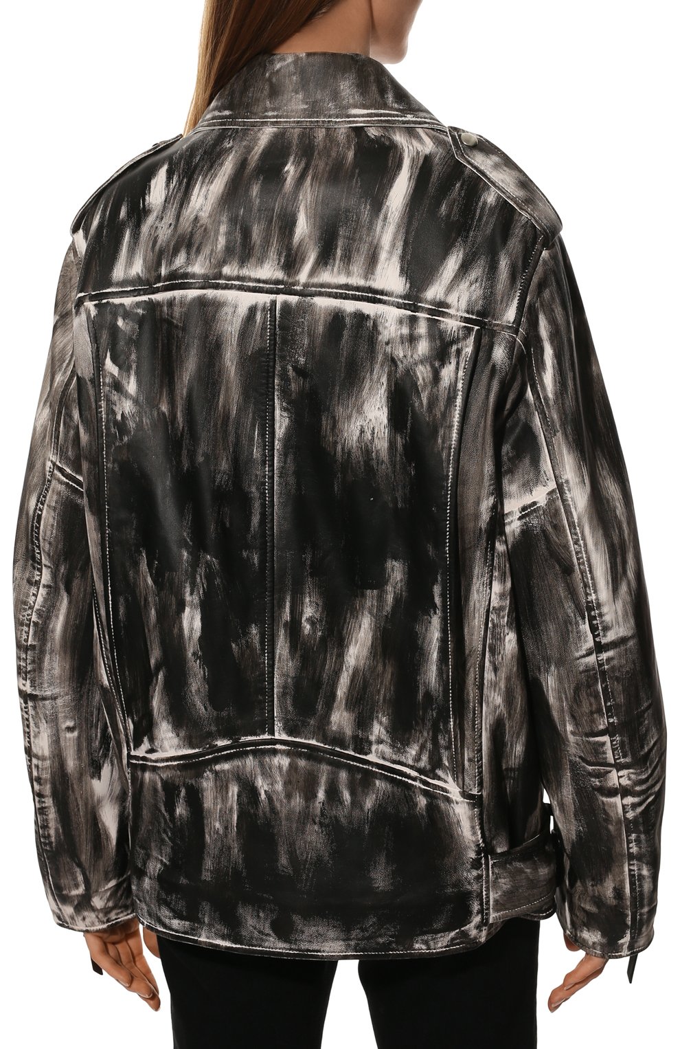 Женская кожаная куртка ALINE черно-белого цвета, арт. AL22FW030105 | Фото 4 (Кросс-КТ: Куртка; Рукава: Длинные; Стили: Гранж; Материал внешний: Натуральная кожа; Женское Кросс-КТ: Замша и кожа; Длина (верхняя одежда): Короткие)
