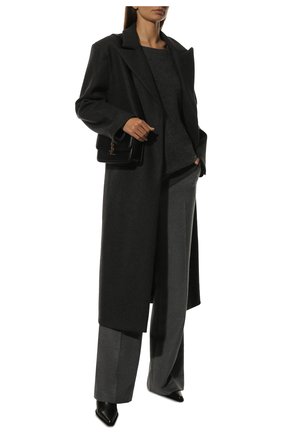 Женский шерстяной пуловер TEGIN темно-серого цвета, арт. CW1214 | Фото 2 (Рукава: 3/4; Женское Кросс-КТ: Пуловер-одежда; Материал внешний: Шерсть; Длина (для топов): Удлиненные; Стили: Кэжуэл)
