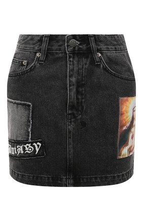 Женская джинсовая юбка KSUBI темно-серого цвета, арт. WFA22SK005 | Фото 1 (Длина Ж (юбки, платья, шорты): Мини; Материал внешний: Хлопок)