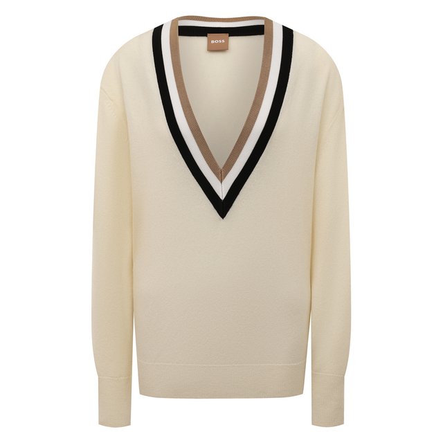 Пуловер из шерсти и кашемира BOSS 50476604, цвет кремовый, размер 44 - фото 1