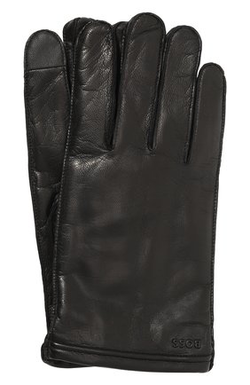 Мужские кожаные перчатки BOSS черного цвета, арт. 50478761 | Фото 1 (Материал: Натуральная кожа; Мужское Кросс-КТ: Кожа и замша)