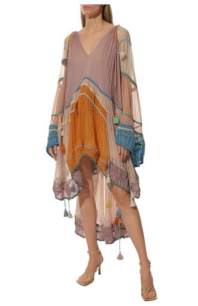 Женское шелковое платье CHLOÉ разноцветного цвета, арт. 16ER083/16E003 | Фото 2 (Длина Ж (юбки, платья, шорты): Миди; Материал внешний: Шелк)