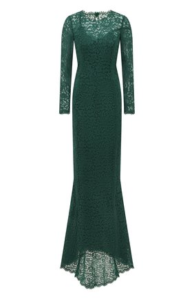 Женское кружевное платье DOLCE & GABBANA зеленого цвета, арт. F67T3T/HLMQQ | Фото 1 (Материал подклада: Шелк; Рукава: Длинные; Длина Ж (юбки, платья, шорты): Макси; Материал внешний: Синтетический материал)