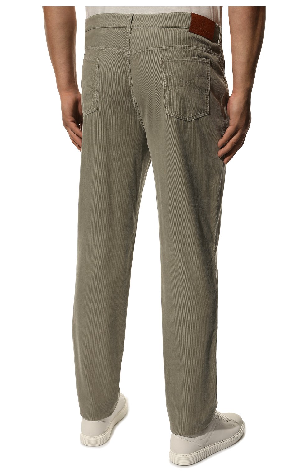 Мужские хлопковые брюки BRUNELLO CUCINELLI хаки цвета, арт. M279DI178W | Фото 4 (Длина (брюки, джинсы): Стандартные; Случай: Повседневный; Материал внешний: Хлопок; Стили: Кэжуэл)