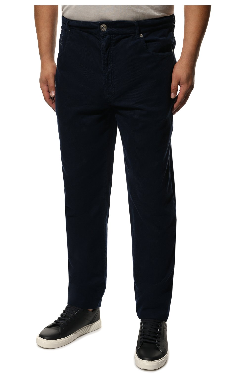 Мужские хлопковые брюки BRUNELLO CUCINELLI темно-синего цвета, арт. M279DI178W | Фото 3 (Длина (брюки, джинсы): Стандартные; Случай: Повседневный; Материал внешний: Хлопок; Стили: Кэжуэл)