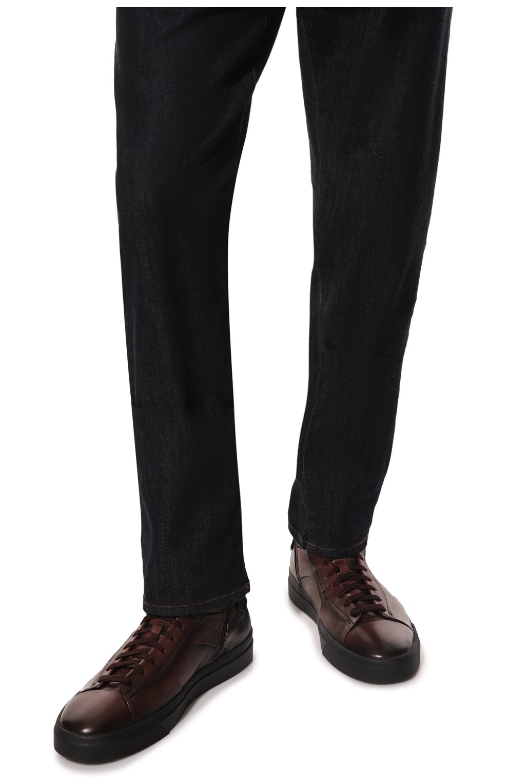 Мужские кожаные кеды SANTONI бордового цвета, арт. MBGT21558NE0PG0NB44 | Фото 3 (Материал утеплителя: Натуральный мех; Стили: Классический; Подошва: Массивная)