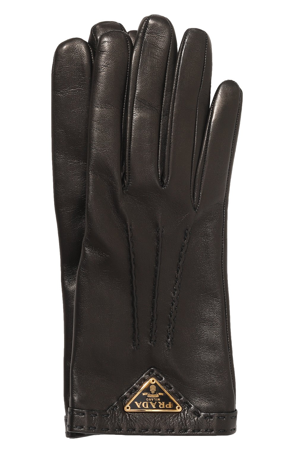 Женские кожаные перчатки PRADA черного цвета, арт. 1GG746-038-F0002 | Фото 1 (Материал: Натуральная кожа)