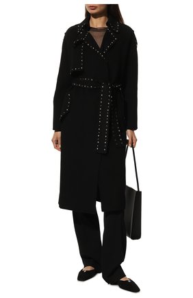 Женское шерстяное пальто ERMANNO FIRENZE черного цвета, арт. D41ED 001CCE04 | Фото 2 (Длина (верхняя одежда): Длинные; Материал внешний: Шерсть; Рукава: Длинные; 1-2-бортные: Однобортные; Стили: Кэжуэл)