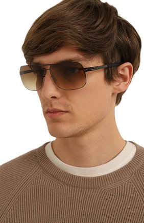 Мужские солнцезащитные очки IC! BERLIN коричневого цвета, арт. IB-F10 WANNSEE (FLEX) GUNMETAL BR0WNSAND | Фото 2 (Тип очков: С/з; Кросс-КТ: С/з-мужское; Материал: Металл; Оптика Гендер: оптика-мужское; Очки форма: Авиаторы)
