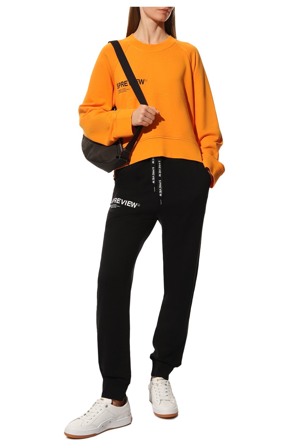 Женский хлопковый свитшот 5PREVIEW оранжевого цвета, арт. 5PWAW22044A. | Фото 2 (Рукава: Длинные; Длина (для топов): Стандартные; Женское Кросс-КТ: Свитшот-спорт, Свитшот-одежда; Матери�ал внешний: Хлопок; Стили: Спорт-шик)