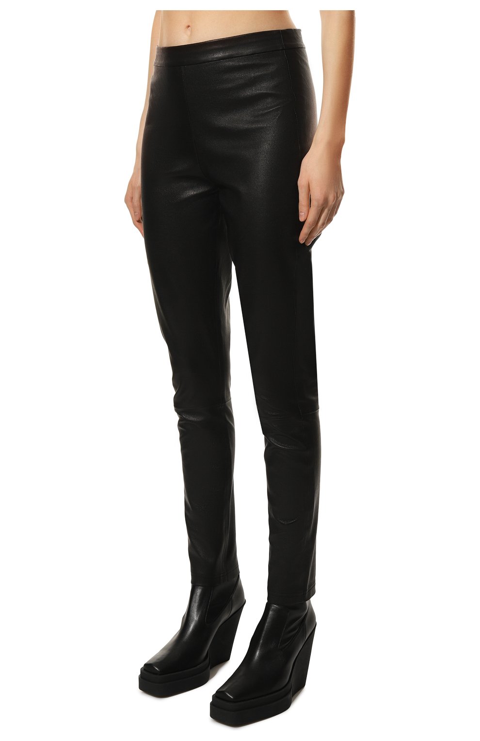 Женские кожаные леггинсы ALINE черного цвета, арт. AL22FW120102 | Фото 3 (Женское Кросс-КТ: Леггинсы-одежда; Длина (брюки, джинсы): Стандартные; Стили: Гранж; Материал внешний: Натуральная кожа)