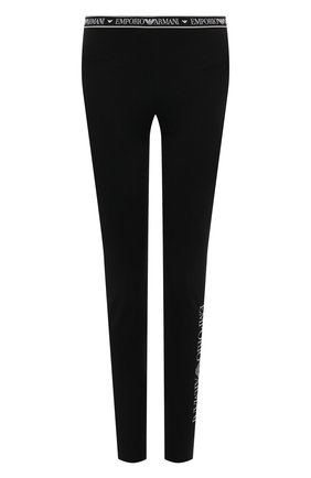 Женские леггинсы EMPORIO ARMANI черного цвета, арт. 164568/2F227 | Фото 1 (Женское Кросс-КТ: Леггинсы-одежда, Леггинсы-спорт; Длина (брюки, джинсы): Стандартные; Материал внешний: Хлопок; Стили: Спорт-шик)