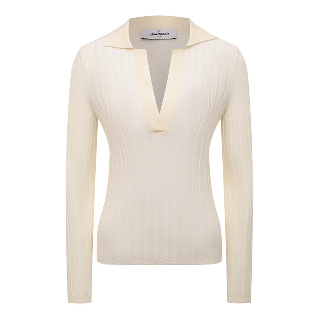 Шерстяной пуловер-поло Gran Sasso 43202/14771, цвет кремовый, размер 44