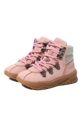 Детские кожаные ботинки EMPORIO ARMANI розового цвета, арт. XMZ002/X0U03/0UTLET AW22-23 | Фото 1 (Материал внешний: Кожа; Материал внутренний: Натуральная кожа)