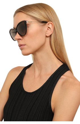 Женские солнцезащитные очки JIMMY CHOO темно-коричневого цвета, арт. RYM 086 | Фото 2 (Материал: Пластик; Тип очков: С/з; Очки форма: Cat-eye; Оптика Гендер: оптика-женское)