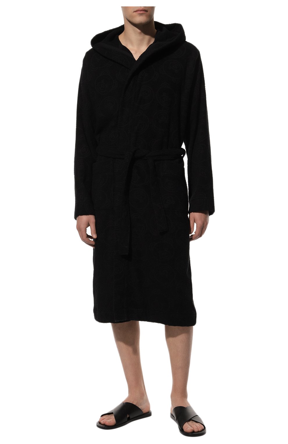 Мужской хлопковый халат MOSCHINO черного цвета, арт. A7307/8145 | Фото 2 (Тематический товар: Teddy Bear; Рукава: Длинные; Кросс-КТ: домашняя одежда; Материал внешний: Хлопок; Длина (верхняя одежда): Длинные)
