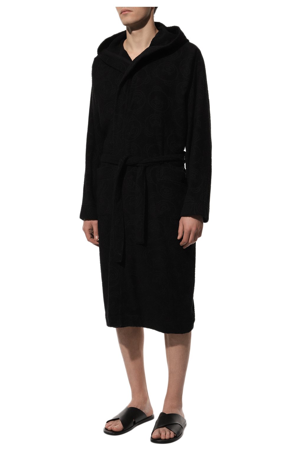 Мужской хлопковый халат MOSCHINO черного цвета, арт. A7307/8145 | Фото 3 (Тематический товар: Teddy Bear; Рукава: Длинные; Кросс-КТ: домашняя одежда; Материал внешний: Хлопок; Длина (верхняя одежда): Длинные)