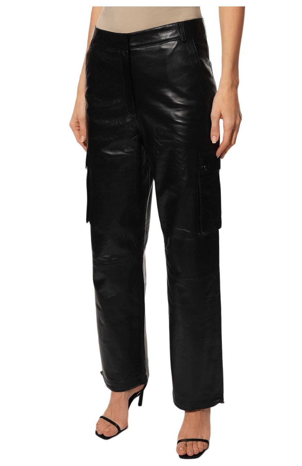 Женские кожаные брюки ADDICTED черного цвета, арт. CARGO PANTS.BLACK | Фото 3 (Стили: Гламурный; Длина (брюки, джинсы): Стандартные; Женское Кросс-КТ: Брюки-одежда; Силуэт Ж (брюки и джинсы): Прямые; Материал внешний: Натуральная кожа)