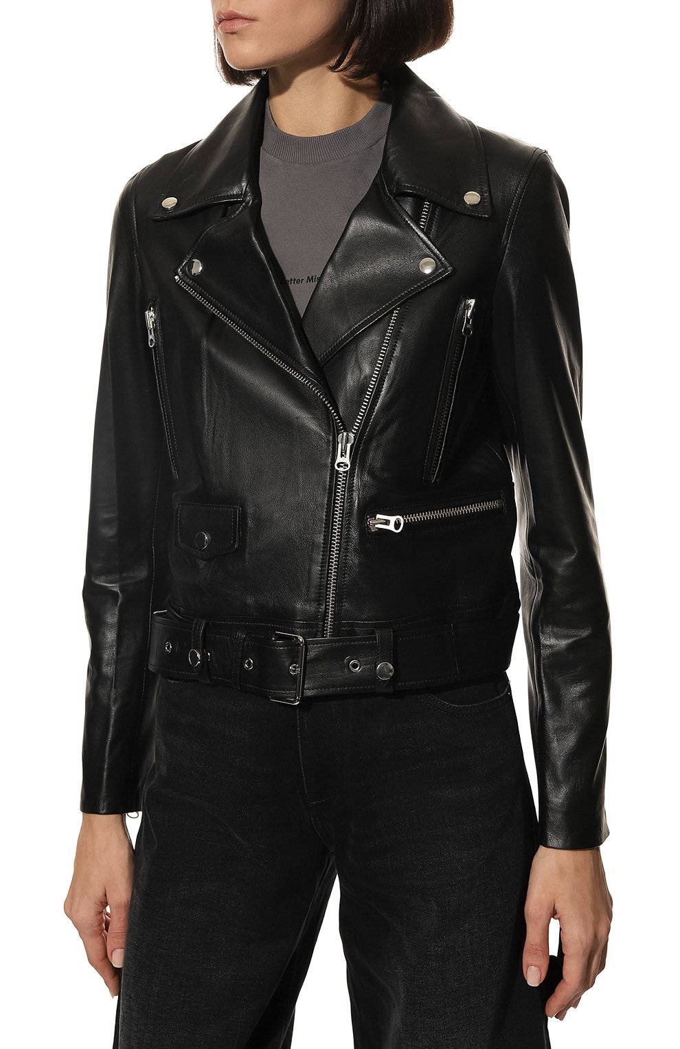 Женская кожаная куртка ADDICTED черного цвета, арт. CROPPED BIKER style 4.BLACK | Фото 3 (Кросс-КТ: Куртка; Рукава: Длинные; Стили: Гранж; Материал внешний: Натуральная кожа; Женское Кросс-КТ: Замша и кожа; Длина (верхняя одежда): Короткие)