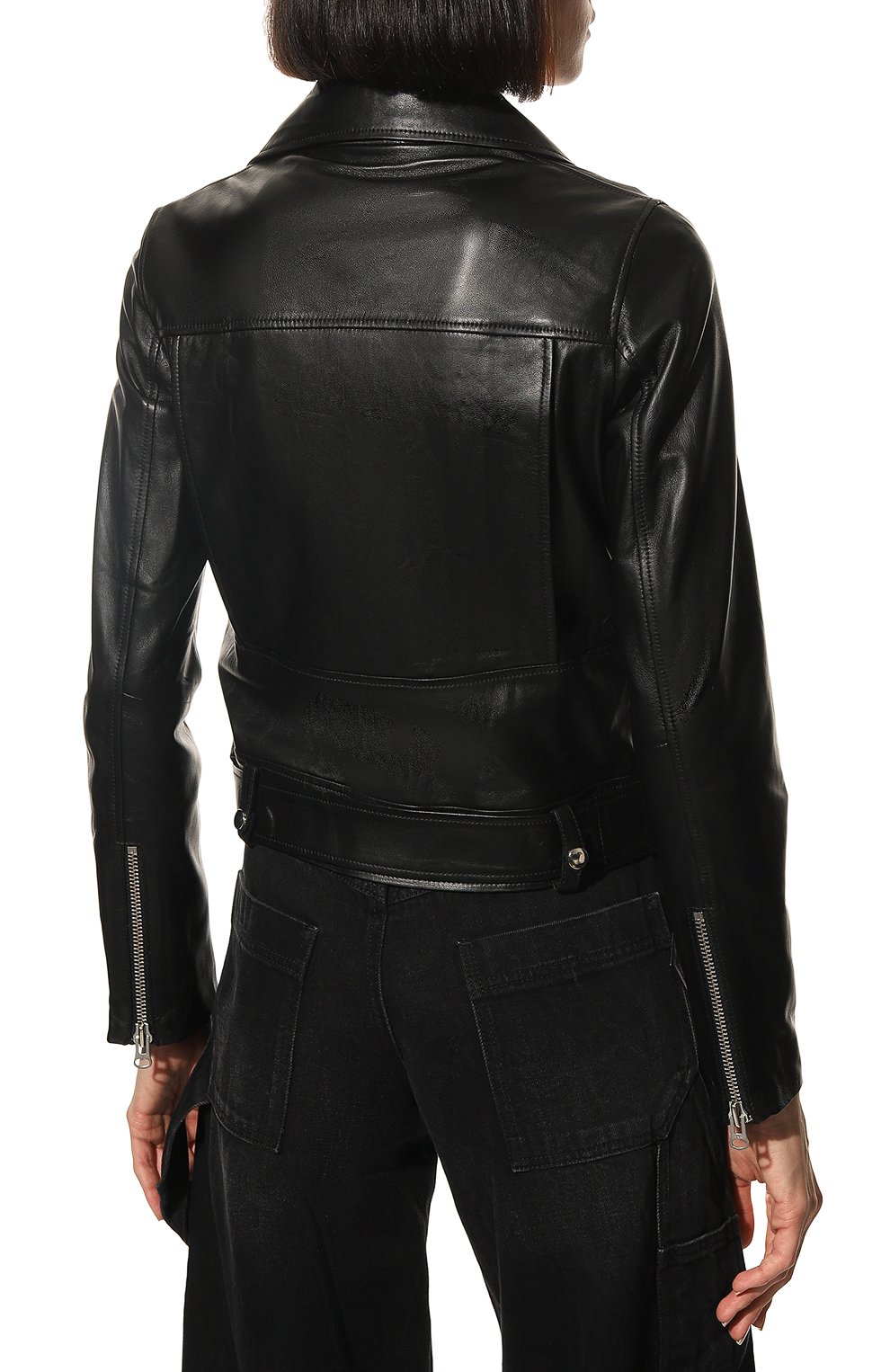 Женская кожаная куртка ADDICTED черного цвета, арт. CROPPED BIKER style 4.BLACK | Фото 4 (Кросс-КТ: Куртка; Рукава: Длинные; Стили: Гранж; Материал внешний: Натуральная кожа; Женское Кросс-КТ: Замша и кожа; Длина (верхняя одежда): Короткие)