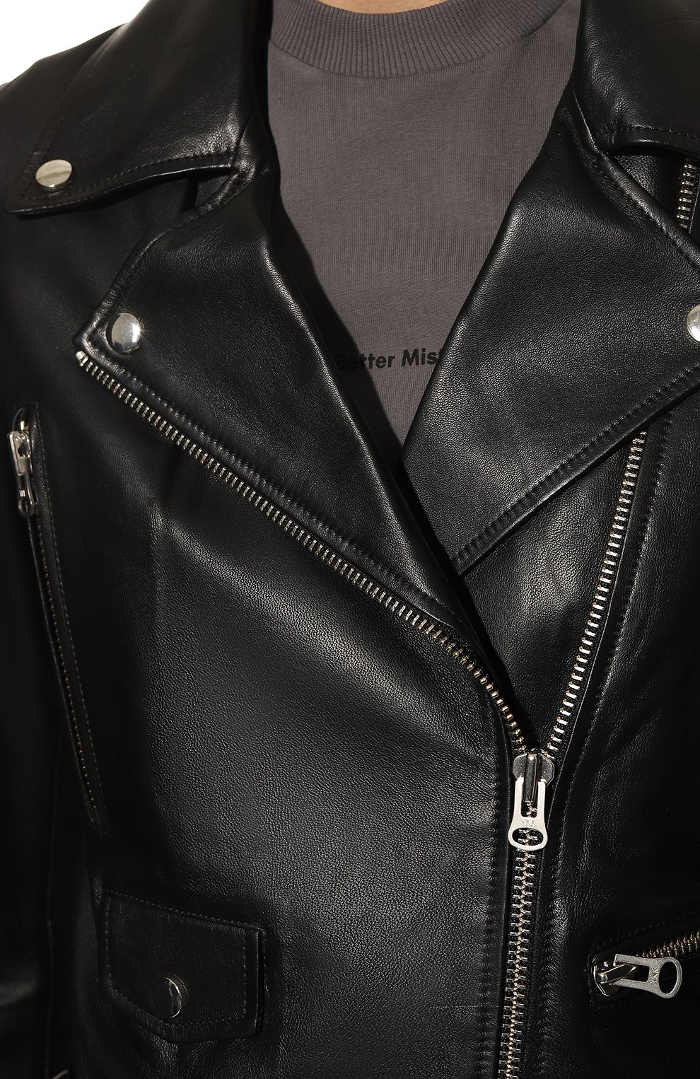 Женская кожаная куртка ADDICTED черного цвета, арт. CROPPED BIKER style 4.BLACK | Фото 5 (Кросс-КТ: Куртка; Рукава: Длинные; Стили: Гранж; Материал внешний: Натуральная кожа; Женское Кросс-КТ: Замша и кожа; Длина (верхняя одежда): Короткие)