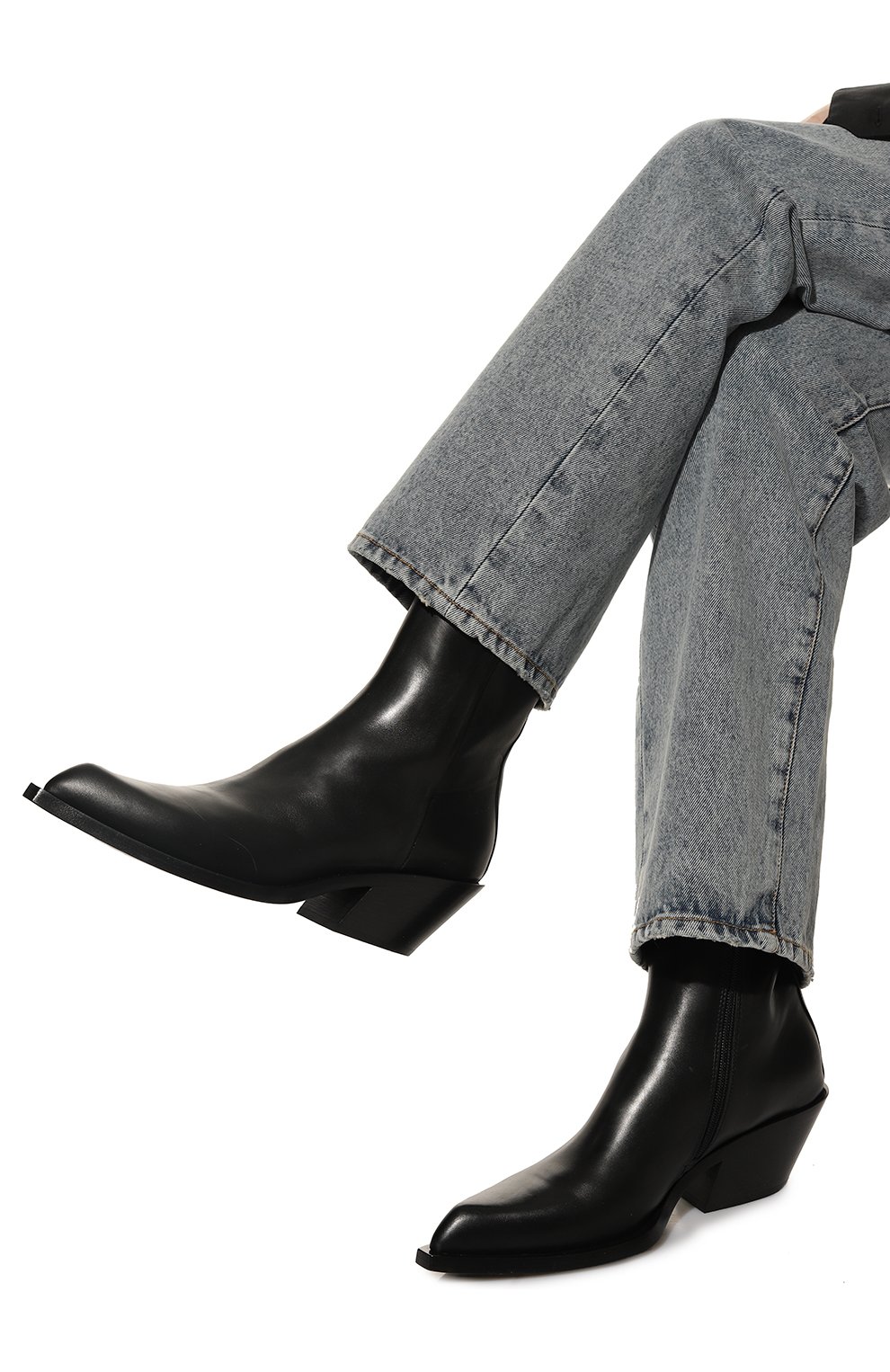 Женские кожаные ботинки MATTIA CAPEZZANI черного цвета, арт. W220/VITELL0 | Фото 3 (Женское Кросс-КТ: Казаки-ботинки; Материал внешний: Кожа; Материал внутренний: Натуральная кожа; Материал утеплителя: Без утеплителя; Подошва: Плоская)