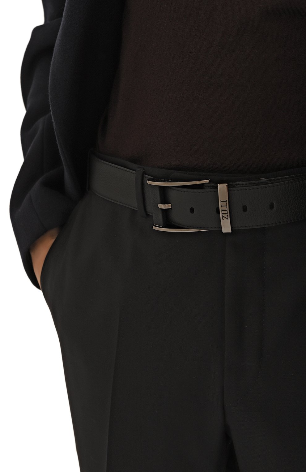 Мужской кожаный ремень ZILLI черного цвета, арт. MJL-CLASE-01805/0076 | Фото 2 (Материал: Натуральная кожа; Случай: Формальный)