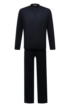 Мужская хлопковая пижама FRETTE темно-синего цвета, арт. 22200855 00F 00914 | Фото 1 (Рукава: Длинные; Длина (брюки, джинсы): Стандартные; Кросс-КТ: домашняя одежда; Длина (для топов): Стандартные; Материал внешний: Хлопок)