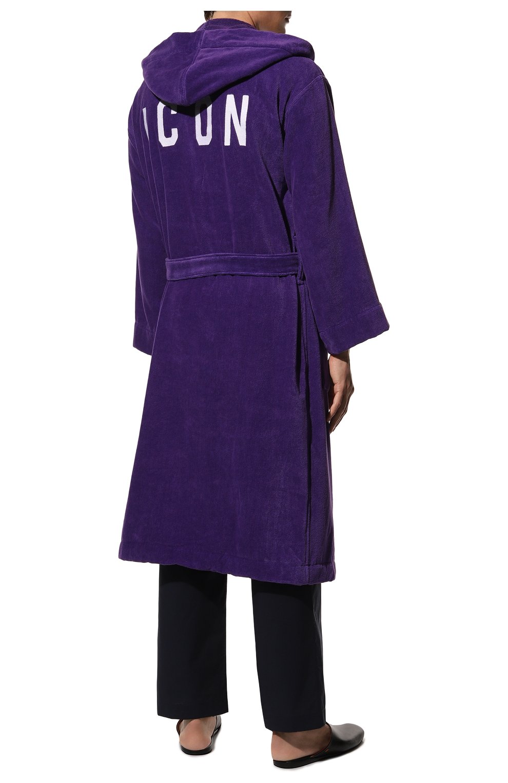 Мужской хлопковый халат DSQUARED2 фиолетового цвета, арт. D7P404220 | Фото 4 (Рукава: Длинные; Кросс-КТ: домашняя одежда; Материал внешний: Хлопок; Длина (верхняя одежда): Длинные)