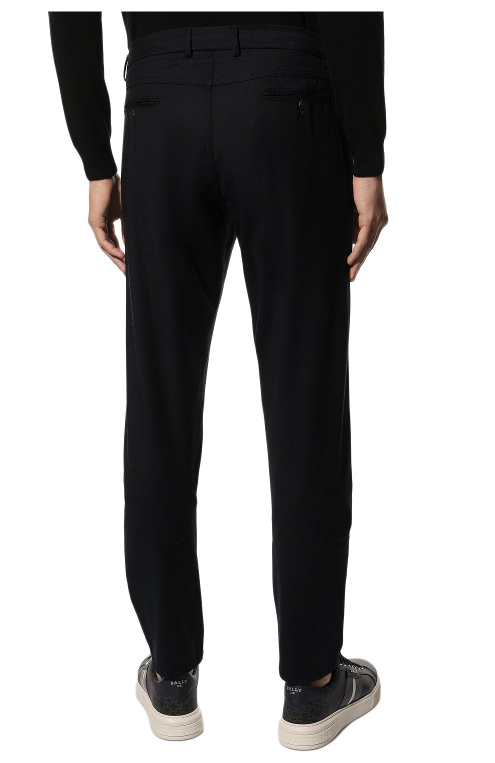 Мужские шерстяные брюки CANALI темно-синего цвета, арт. V1659/AR03472 | Фото 4 (Материал внешний: Шерсть; Длина (брюки, джинсы): Стандартные; Случай: Повседневный; Стили: Кэжуэл)