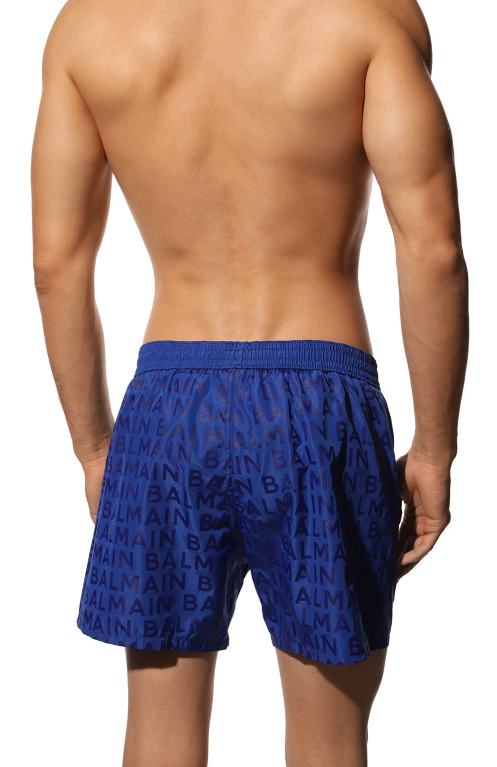 Мужские плавки-шорты BALMAIN темно-синего цвета, арт. BWB640560 | Фото 3 (Материал внешний: Синтетический материал; Мужское Кросс-КТ: плавки-шорты)