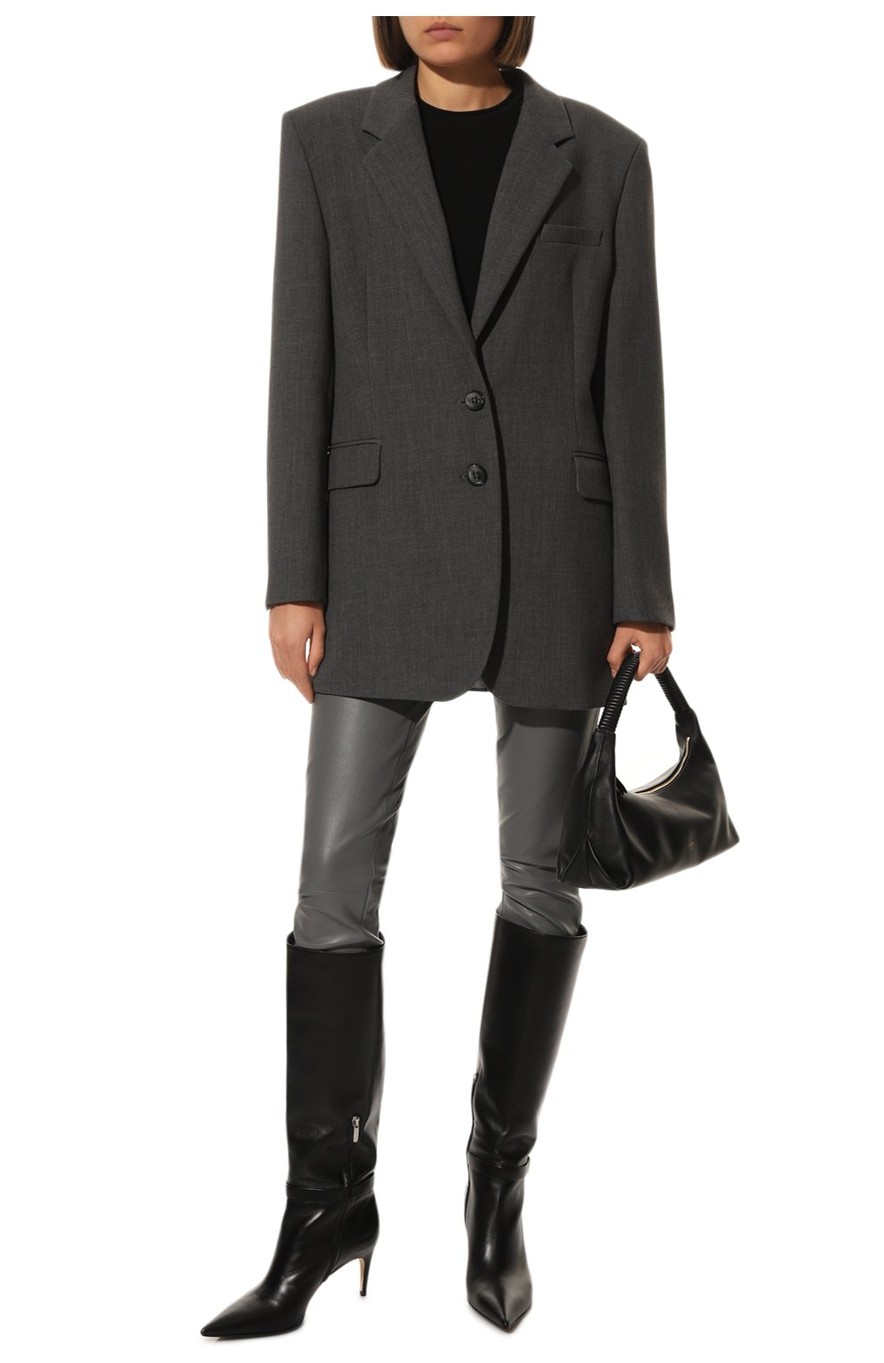 Женские кожаные леггинсы MAX&MOI темно-серого цвета, арт. PERLEGGING | Фото 2 (Женское Кросс-КТ: Леггинсы-одежда; Длина (брюки, джинсы): Стандартные; Стили: Гранж; Материал внешний: Натуральная кожа)