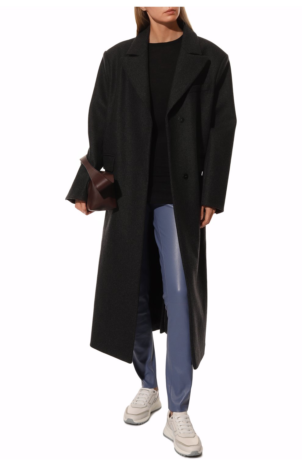 Женские кожаные леггинсы MAX&MOI синего цвета, арт. PERLEGGING | Фото 2 (Женское Кросс-КТ: Леггинсы-одежда; Длина (брюки, джинсы): Стандартные; Стили: Гранж; Материал внешний: Натуральная кожа)