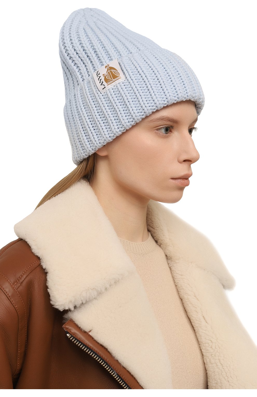 Женская шерстяная шапка LANVIN светло-голубого цвета, арт. 6LCAPP/U2662 | Фото 2 (Материал: Текстиль, Шерсть)