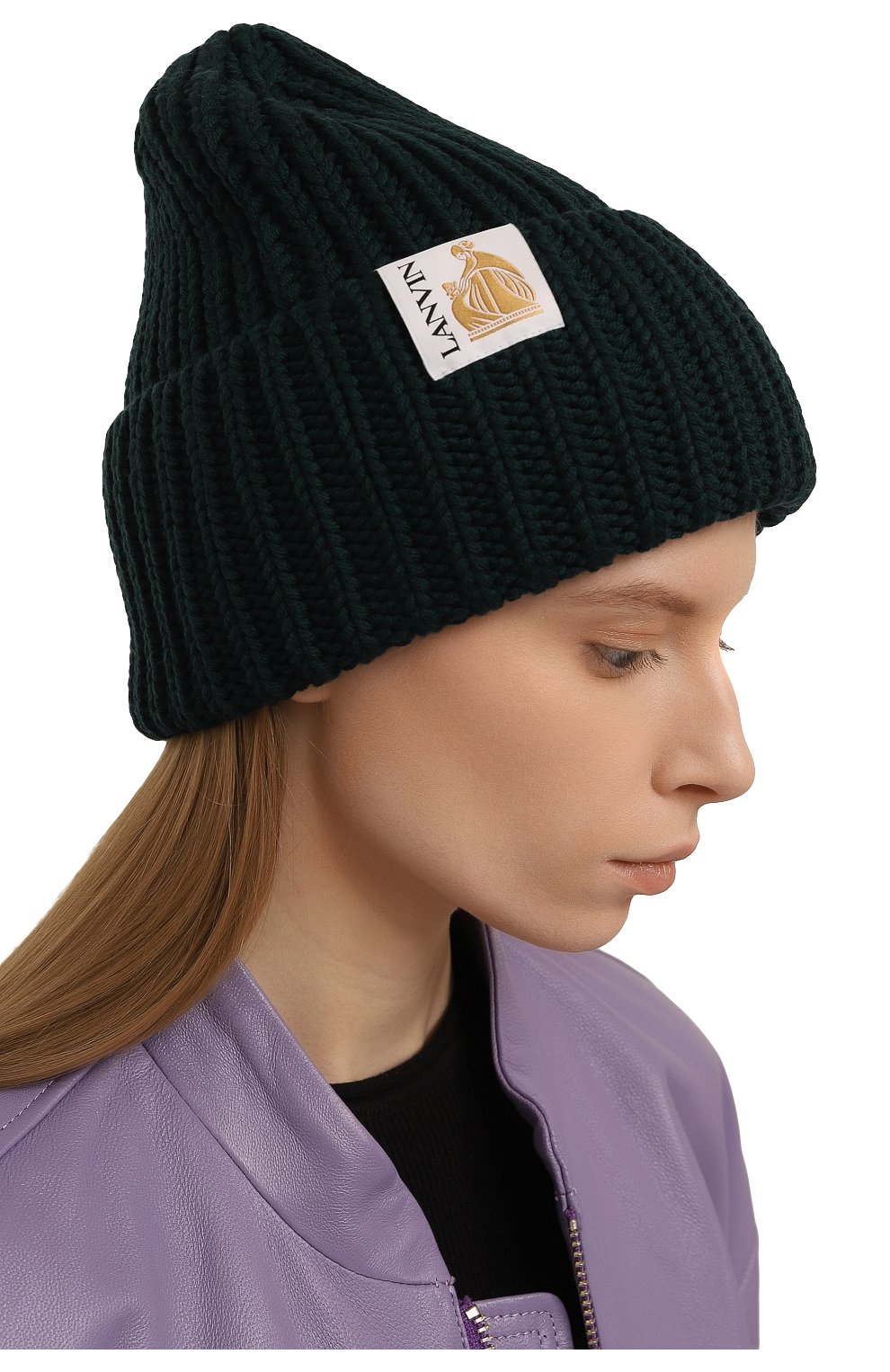 Женская шерстяная шапка LANVIN темно-зеленого цвета, арт. 6LCAPP/U2662 | Фото 2 (Материал: Текстиль, Шерсть)