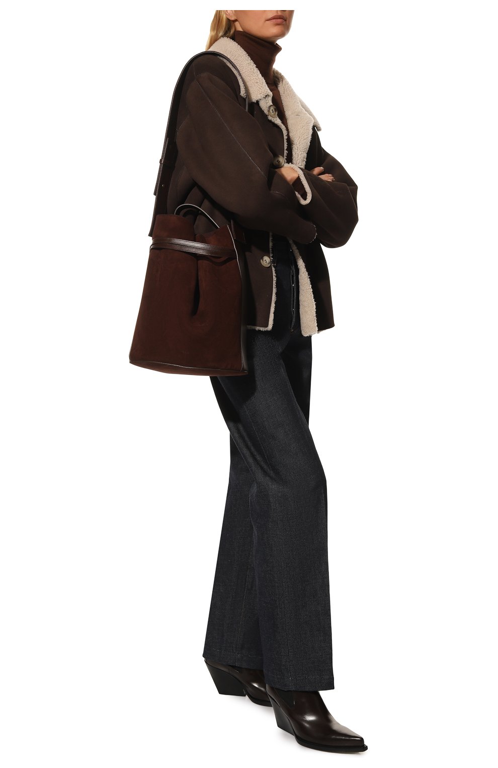 Женская сумка sigma NEOUS темно-коричневого цвета, арт. 00025B23A23 | Фото 8 (Сумки-технические: Сумки top-handle; Размер: medium; Материал: Натуральная кожа, Натуральная замша)