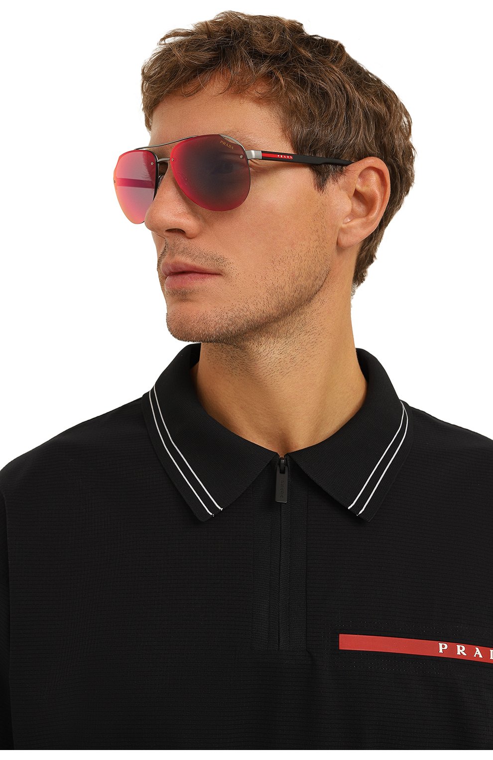 Мужские солнцезащитные очки PRADA красного цвета, арт. SPS52V-M7CQ-F09Q1-061 | Фото 2 (Кросс-КТ: С/з-мужское; Тип очков: С/з; Очки форма: Авиаторы; Оптика Гендер: оптика-мужское)