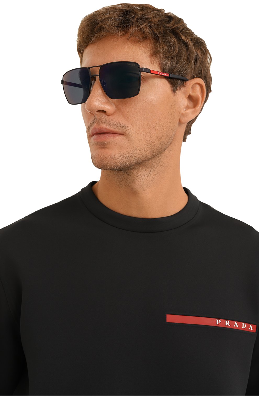 Мужские солнцезащитные очки PRADA черного цвета, арт. SPS50W-MUR7-FE01G-059 | Фото 2 (Кросс-КТ: С/з-мужское; Тип очков: С/з; Оптика Гендер: оптика-мужское)