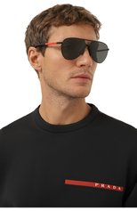 Мужские солнцезащитные очки PRADA черного цвета, арт. SPS51X-E1BO-FE06L-059 | Фото 2 (Кросс-КТ: С/з-мужское; Тип очков: С/з; Очки форма: Авиаторы; Оптика Гендер: оптика-мужское)