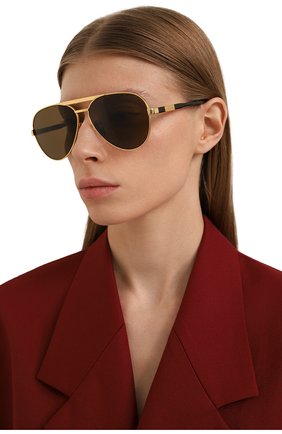 Женские солнцезащитные очки GUCCI коричневого цвета, арт. GG1163S 004 | Фото 2 (Кросс-КТ: С/з-унисекс; Тип очков: С/з; Очки форма: Авиаторы; Оптика Гендер: оптика-унисекс)