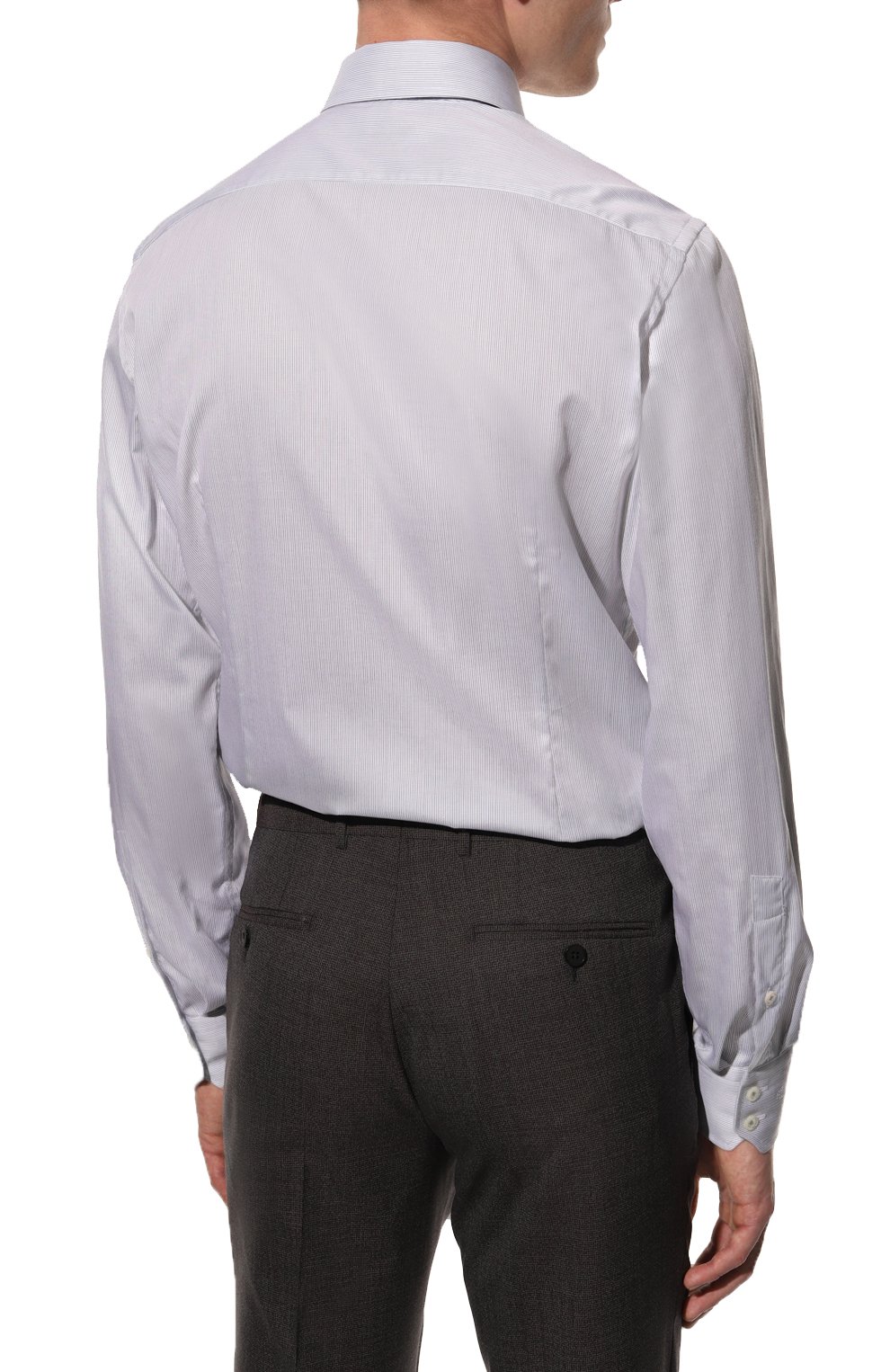 Мужская хлопковая сорочка VAN LAACK темно-синего цвета, арт. RIVARA-PSFN/162611 | Фото 5 (Манжеты: На пуговицах; Рукава: Длинные; Воротник: Акула; Принт: Полоска; Длина (для топов): Стандартные; Рубашки М: Slim Fit; Материал внешний: Хлопок; Стили: Классический; Случай: Формальный)