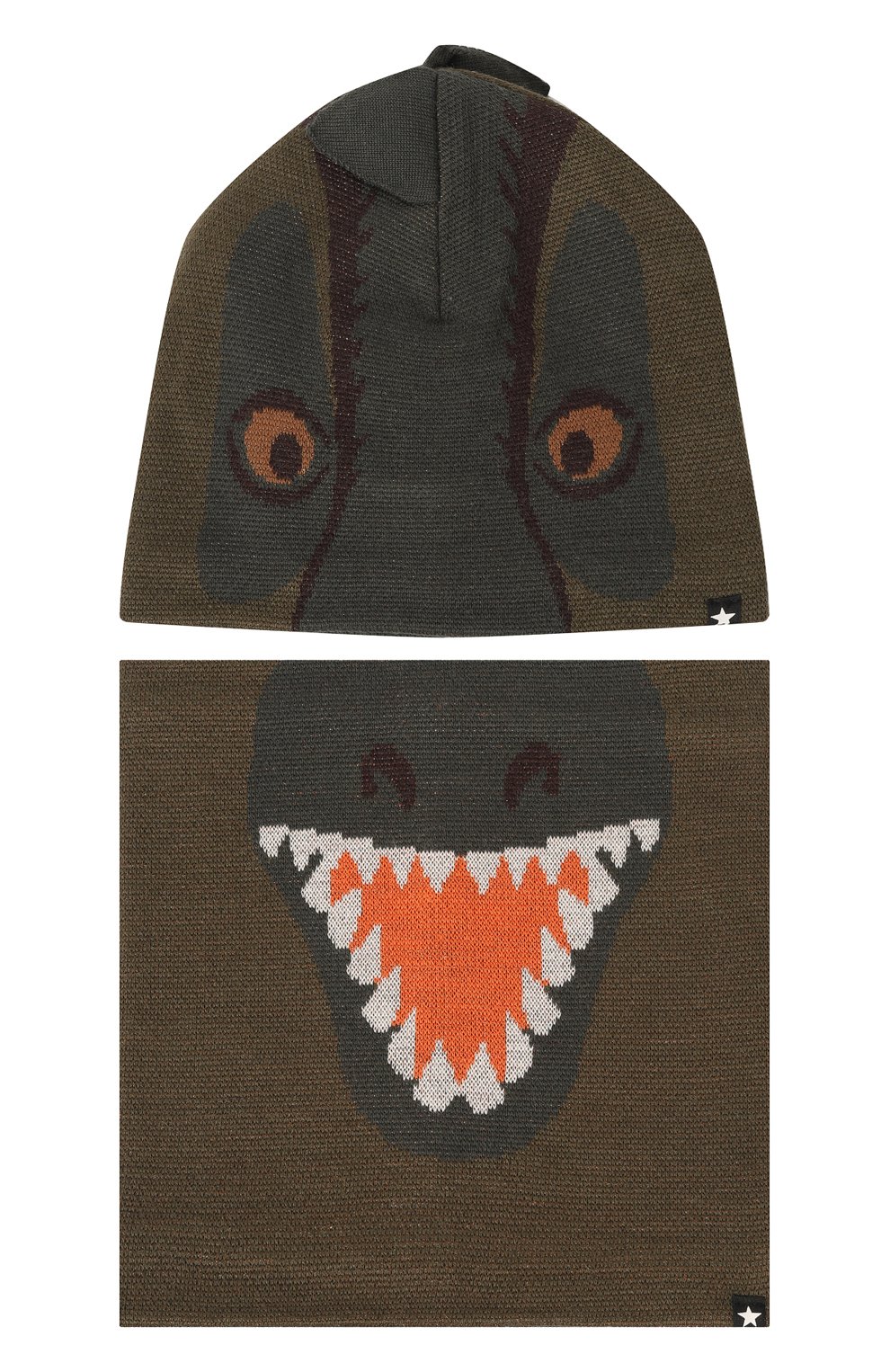 Детского комплект из шапки и шарфа MOLO хаки цвета, арт. 7W22S302 | Фото 1 (Материал: Текстиль, Шерсть, Синтетический материал)