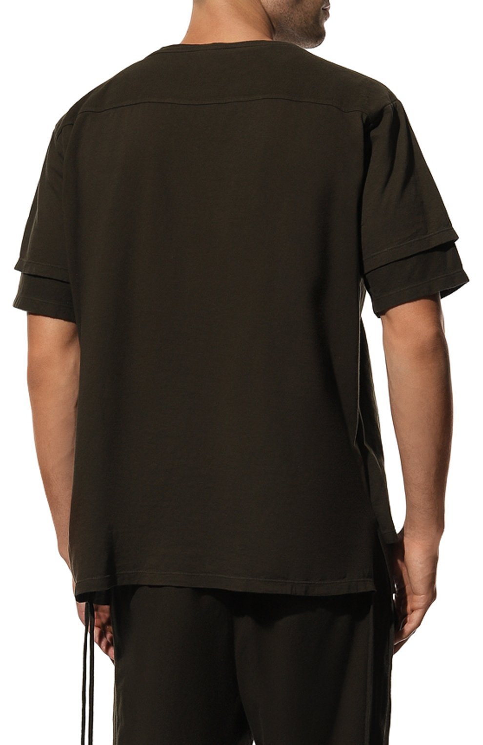 Мужская хлопковая футболка ANDREA YA'AQOV хаки цвета, арт. 22M0PF24 | Фото 4 (Принт: Без принта; Рукава: Короткие; Длина (для топов): Стандартные; Стили: Милитари; Материал внешний: Хлопок)