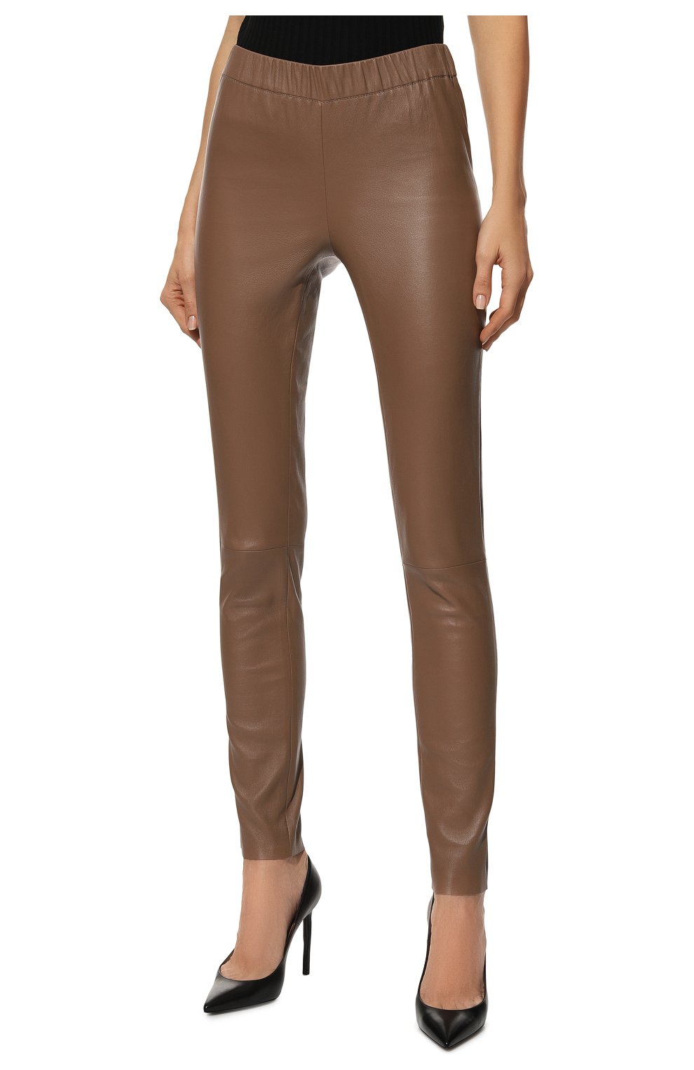 Женские кожаные леггинсы MAX&MOI светло-коричневого цвета, арт. PERLEGGING | Фото 3 (Женское Кросс-КТ: Леггинсы-одежда; Длина (брюки, джинсы): Стандартные; Стили: Гранж; Материал внешний: Натуральная кожа)