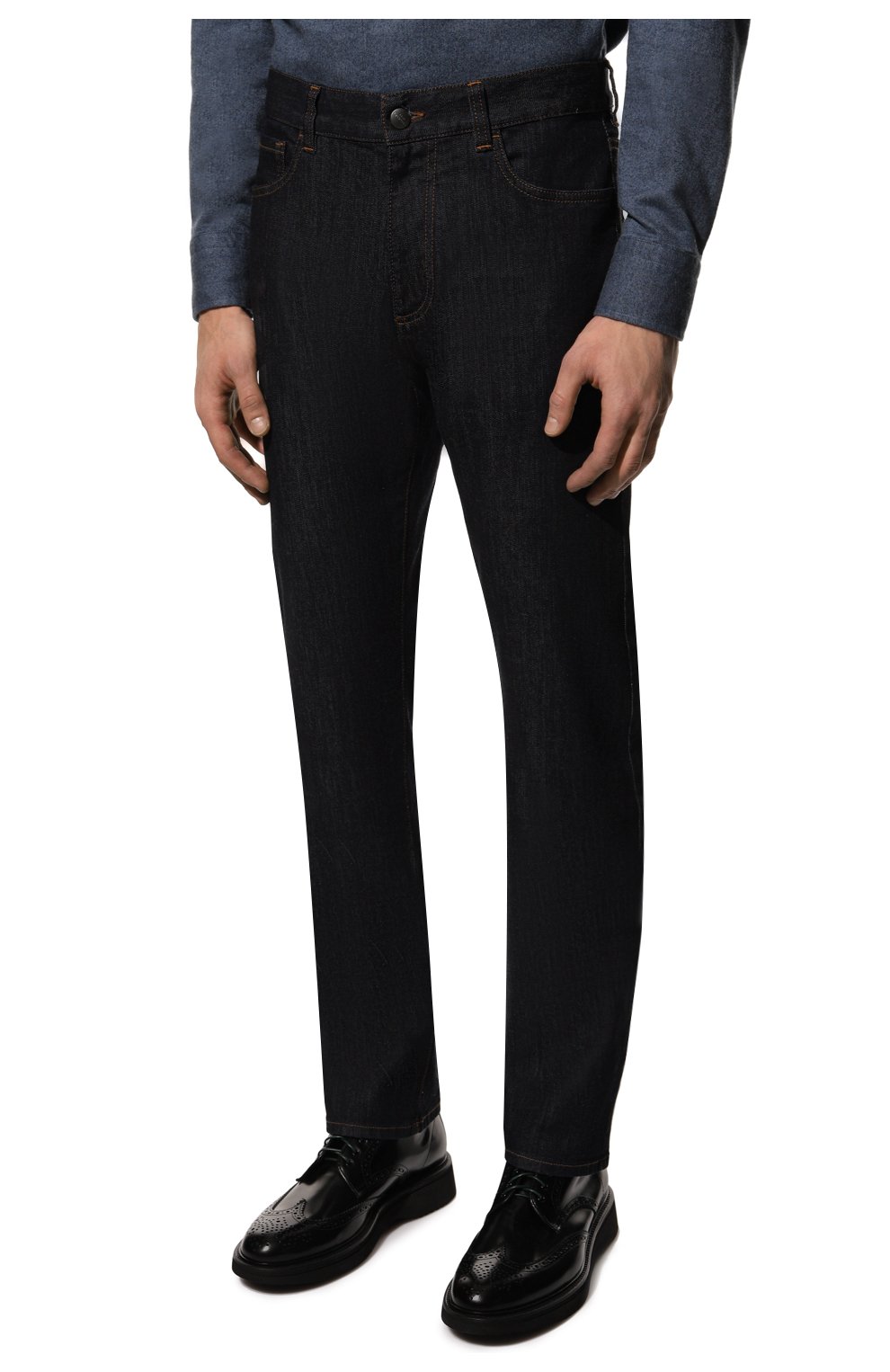 Мужские джинсы CANALI темно-синего цвета, арт. 91719/PD00018 | Фото 3 (Силуэт М (брюки): Прямые; Кросс-КТ: Деним; Длина (брюки, джинсы): Стандартные; Материал внешний: Хлопок, Деним; Стили: Кэжуэл)