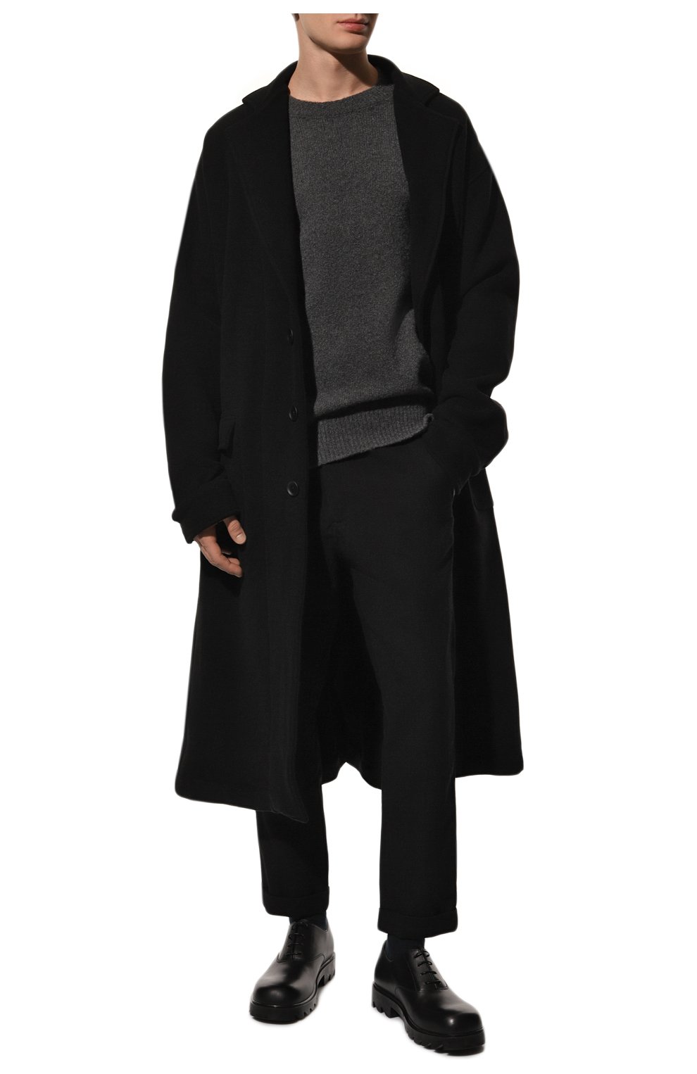 Мужской пальто из шерсти и кашемира ANDREA YA'AQOV черного цвета, арт. 22MFAB06 | Фото 2 (Материал внешний: Шерсть; Рукава: Длинные; Длина (верхняя одежда): Длинные; Мужское Кросс-КТ: пальто-верхняя одежда; Стили: Кэжуэл)
