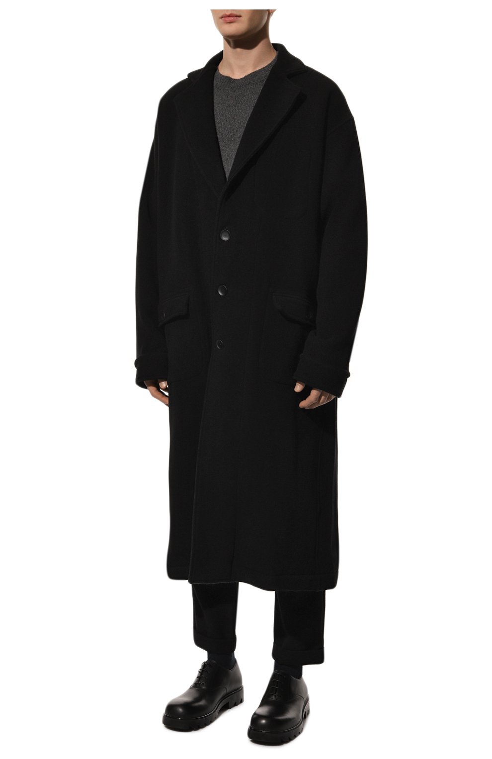 Мужской пальто из шерсти и кашемира ANDREA YA'AQOV черного цвета, арт. 22MFAB06 | Фото 3 (Материал внешний: Шерсть; Рукава: Длинные; Длина (верхняя одежда): Длинные; Мужское Кросс-КТ: пальто-верхняя одежда; Стили: Кэжуэл)