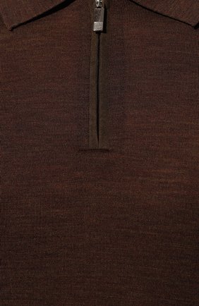 Мужское шерстяное поло ANDREA CAMPAGNA темно-коричневого цвета, арт. WU92-090A-FB00 | Фото 5 (Материал внешний: Шерсть; Застежка: Молния; Рукава: Длинные; Длина (для топов): Стандартные; Кросс-КТ: Трикотаж; Стили: Кэжуэл)